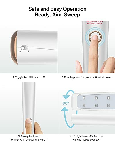 Instructions for using a handheld UV light sanitizer.