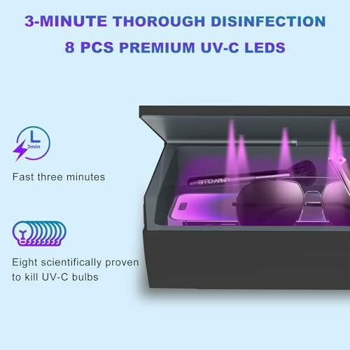 UV-C LED disinfection box with sunglasses inside.