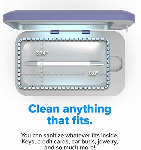 Open UV sanitizer box showing dimensions for cleaning items.
