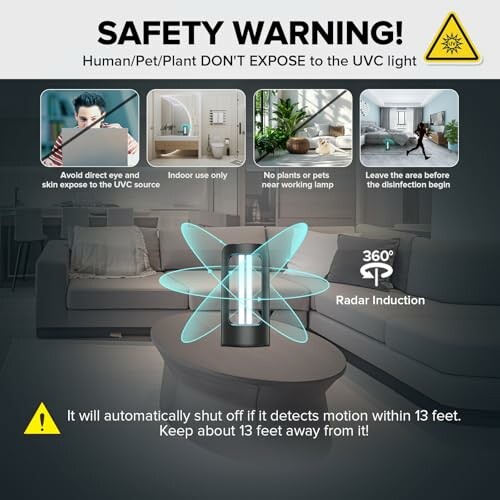 UVC light safety warning with usage instructions.